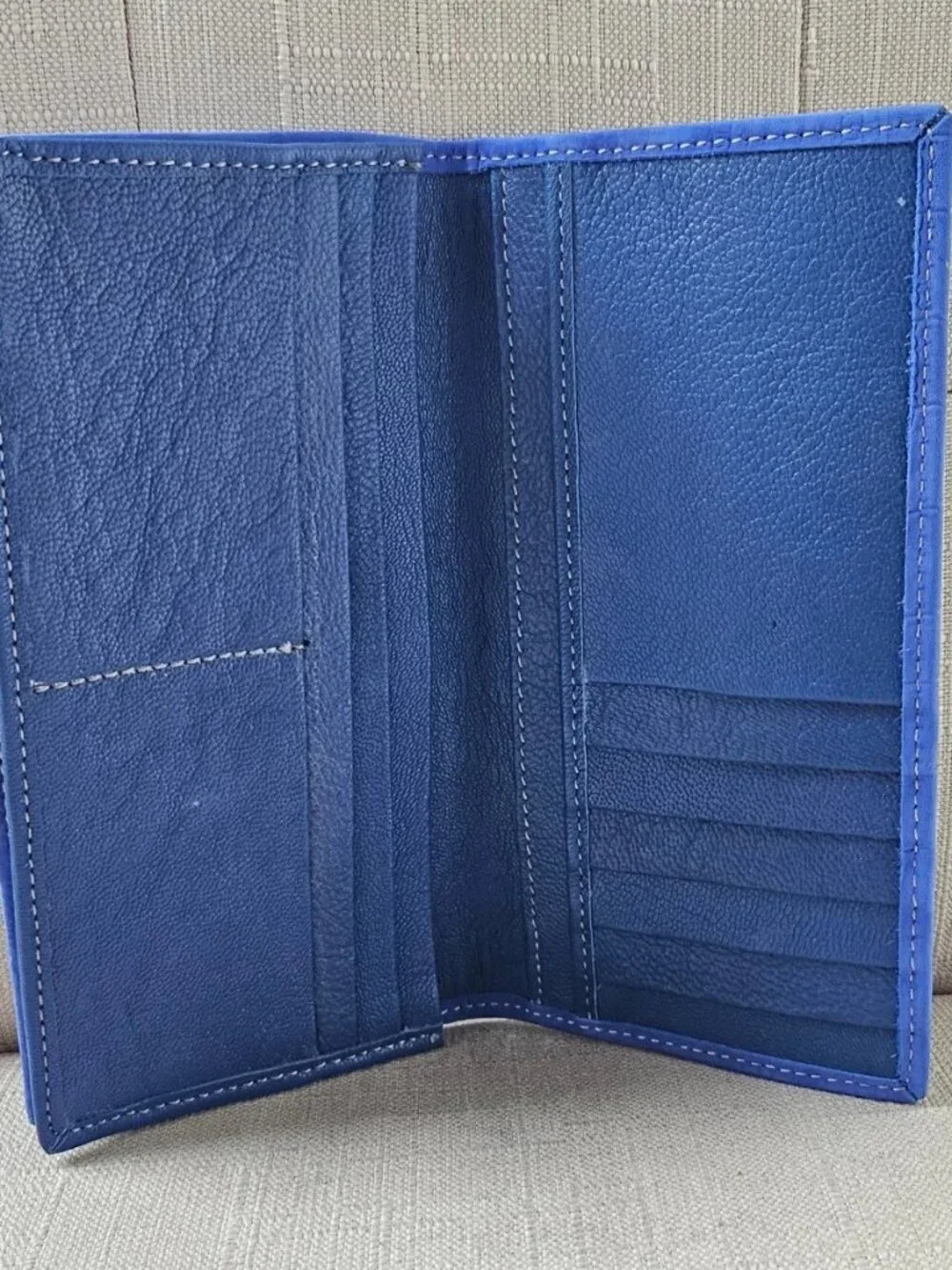 Long Wallet Cardholder Blue Genuine Leather Billfold Clutch Purse Handma